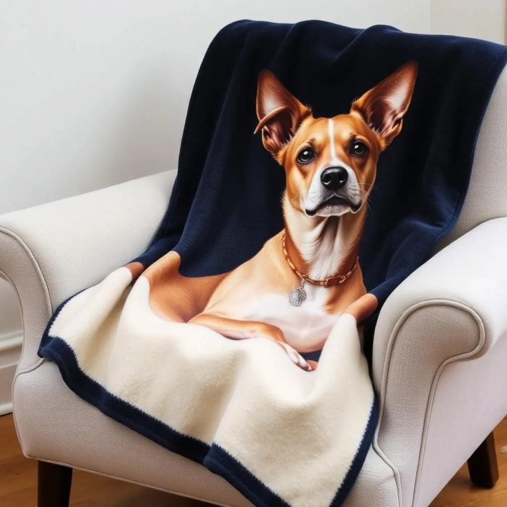 Fleece blanket printed with a painted dog portrait